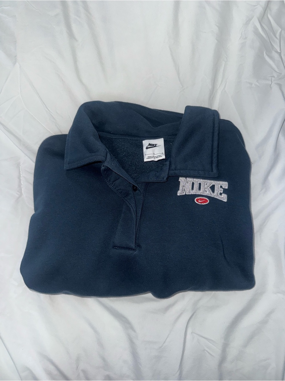 Nike Women's Dark Navy Quarter Crop Fleece V-Neck Sweater